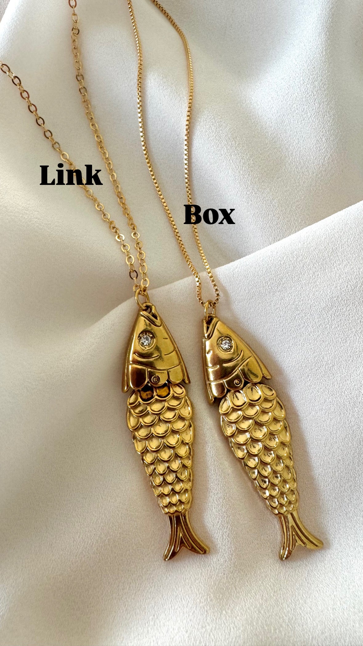Articulated Gold Sardine Fish Pendant Necklace - Gold Filled Chain