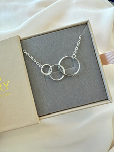 Sterling Silver 3 Linked Rings Circles Necklace -