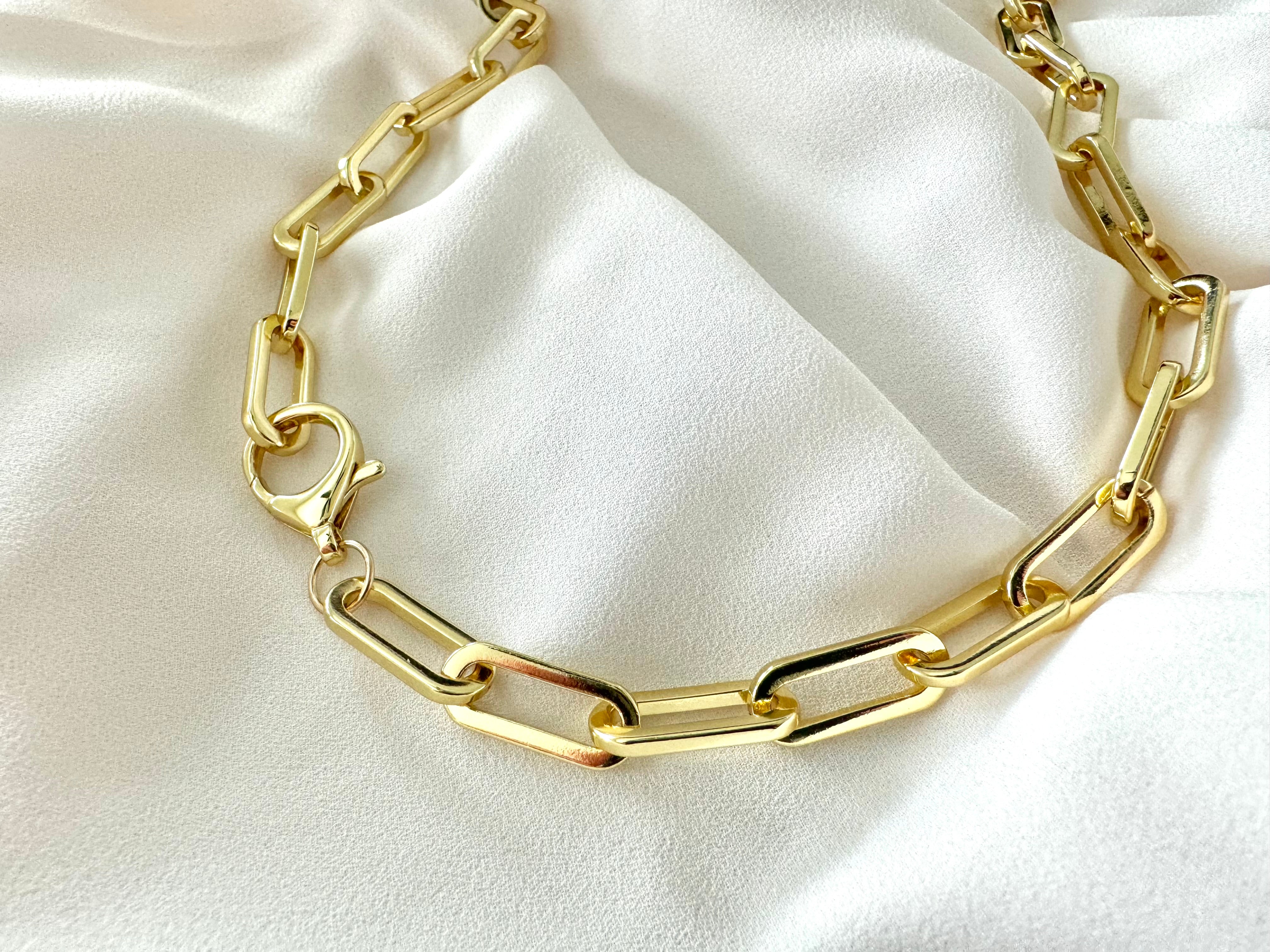 Gold Filled Thick Paperclip Link Chain Necklace - FULLY ADJUSTABLE - Lariat Necklace - Rectangle Link Chain