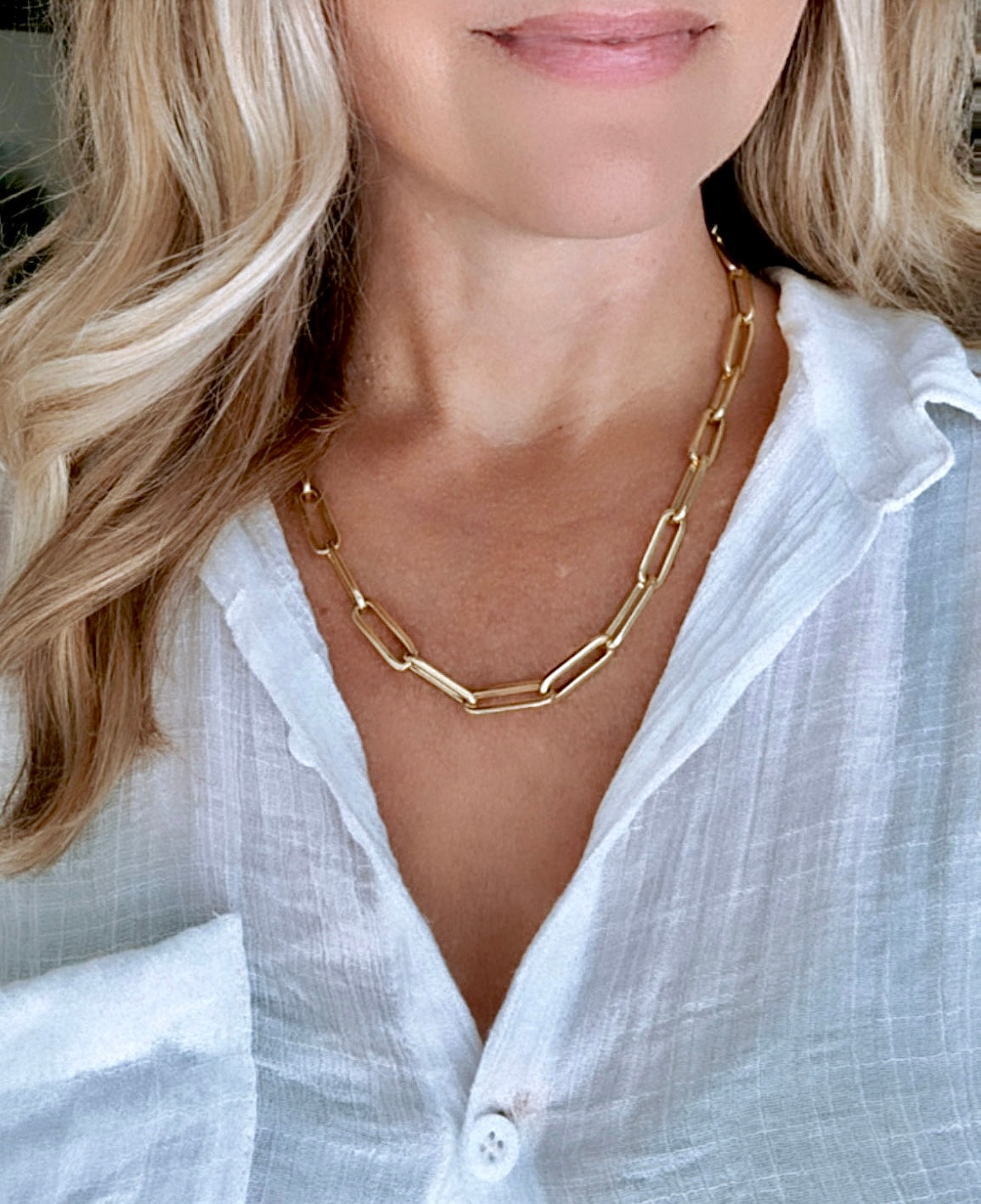 Gold Filled Big Link Paperclip Chain Necklace Large Link Layering Necklace