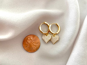 Gold FIlled Micro Pave Heart Huggies - Hoop Earrings with Heart Charms
