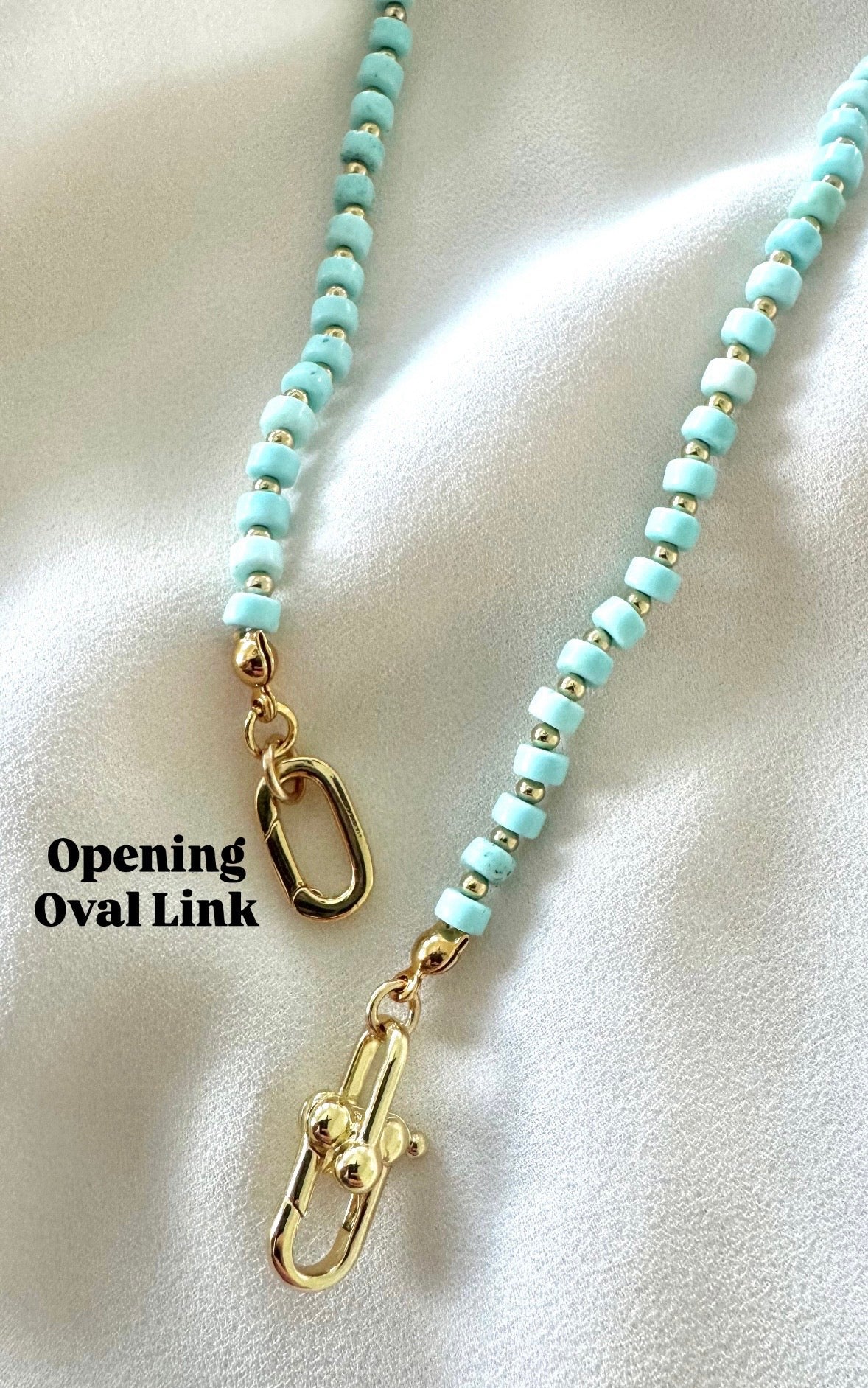 Real Beaded Turquoise Necklace with Large Gold Filled Clasp - December Birthstone