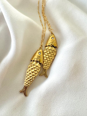 Articulated Gold Sardine Fish Pendant Necklace - Gold Filled Chain
