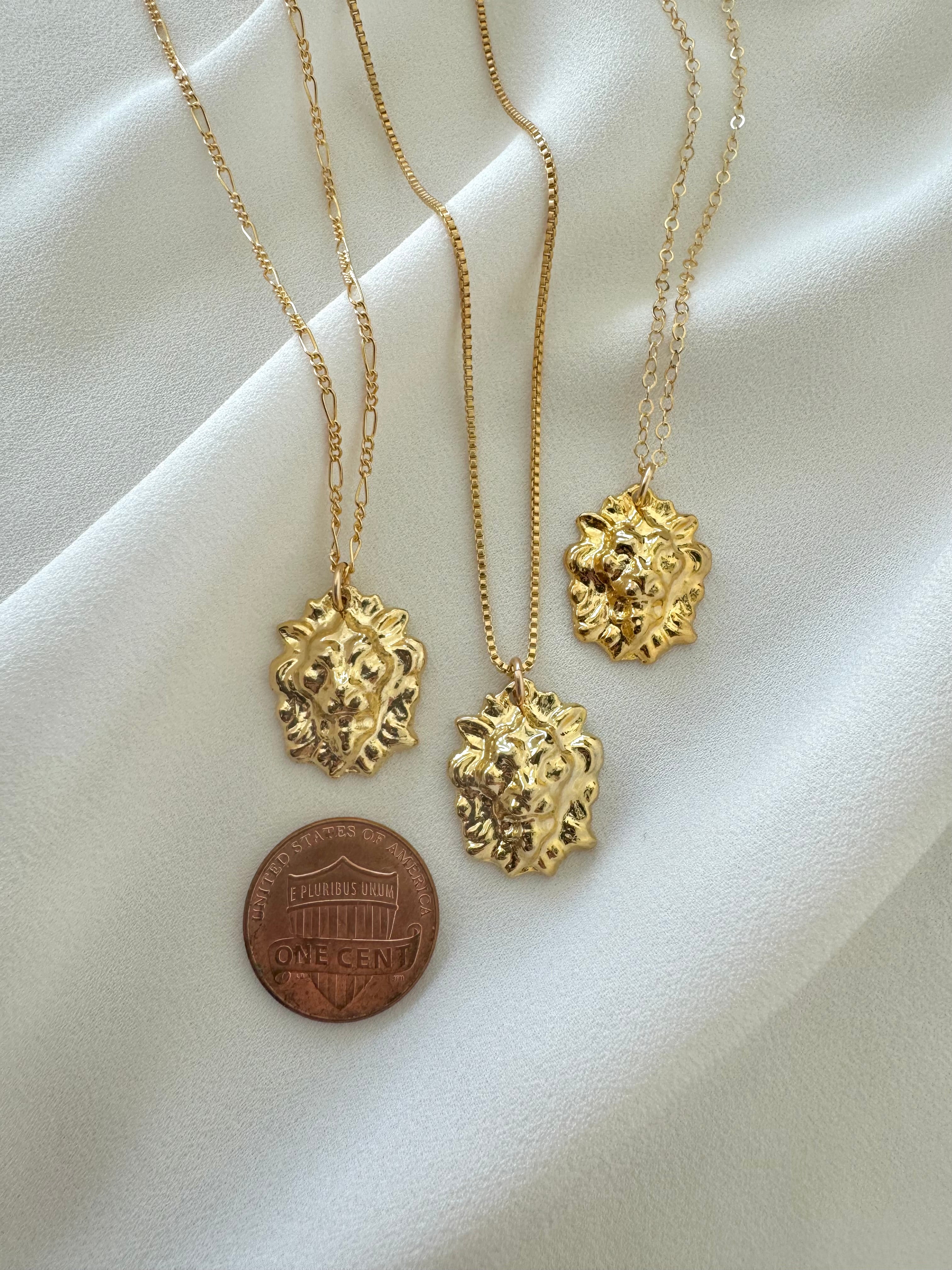 Vintage Style Gold Lion Lioness Pendant Necklace