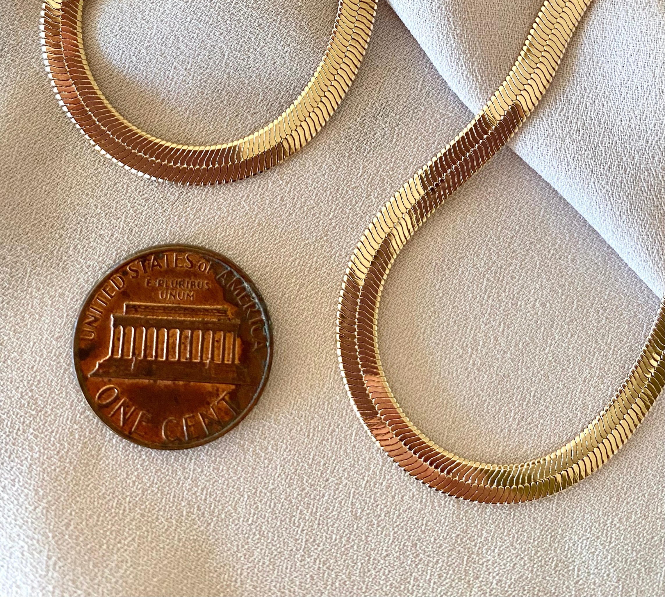 Gold Filled Herringbone Flat Snake Chain Necklace