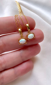 Opal Charm Necklace October Birthstone Jewelry Dainty Opal Necklace Gold Filled Opal Pendant Box Chain Christmas Gift Bridal Party Jewelry