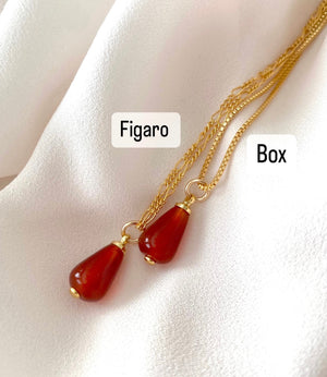 Carnelian Necklace Red Carnelian Gemstone Pendant Gold Filled Figaro Chain Teardrop Shaped Carnelian Orange Crystal Necklace Gift