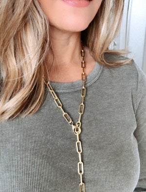 Gold Filled Thick Paperclip Link Chain Necklace - FULLY ADJUSTABLE - Lariat Necklace - Rectangle Link Chain