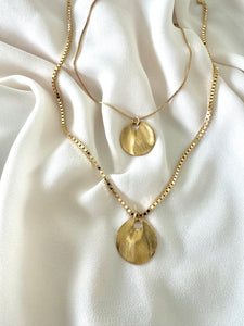 Gold Brushed Wavy Coin Necklace - Box Chain - Figaro Chain - Paperclip Chain