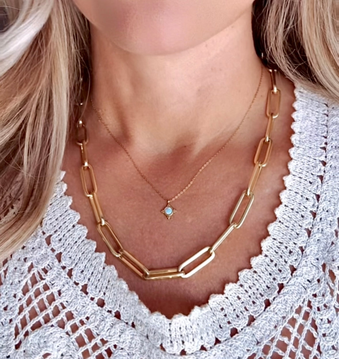 Gold Filled Big Link Paperclip Chain Necklace Large Link Layering Necklace