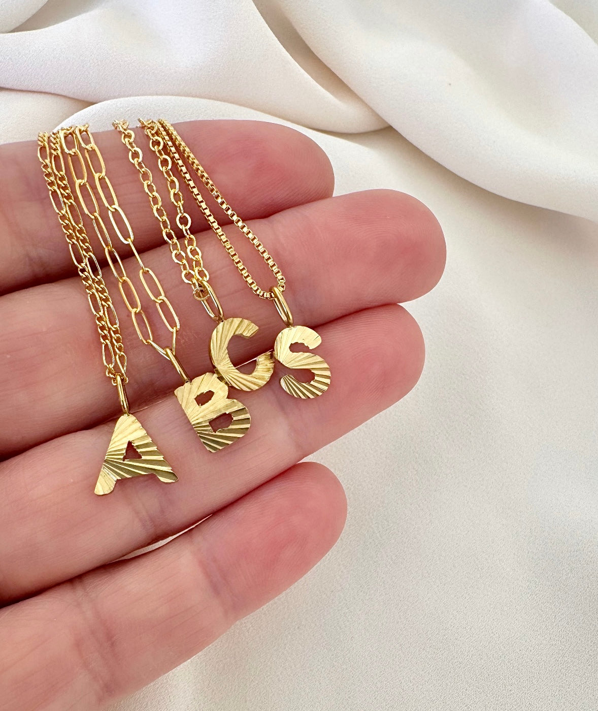 Gold Filled Shiny Reflective Etched Letter Charm Necklace - Initial Pendants