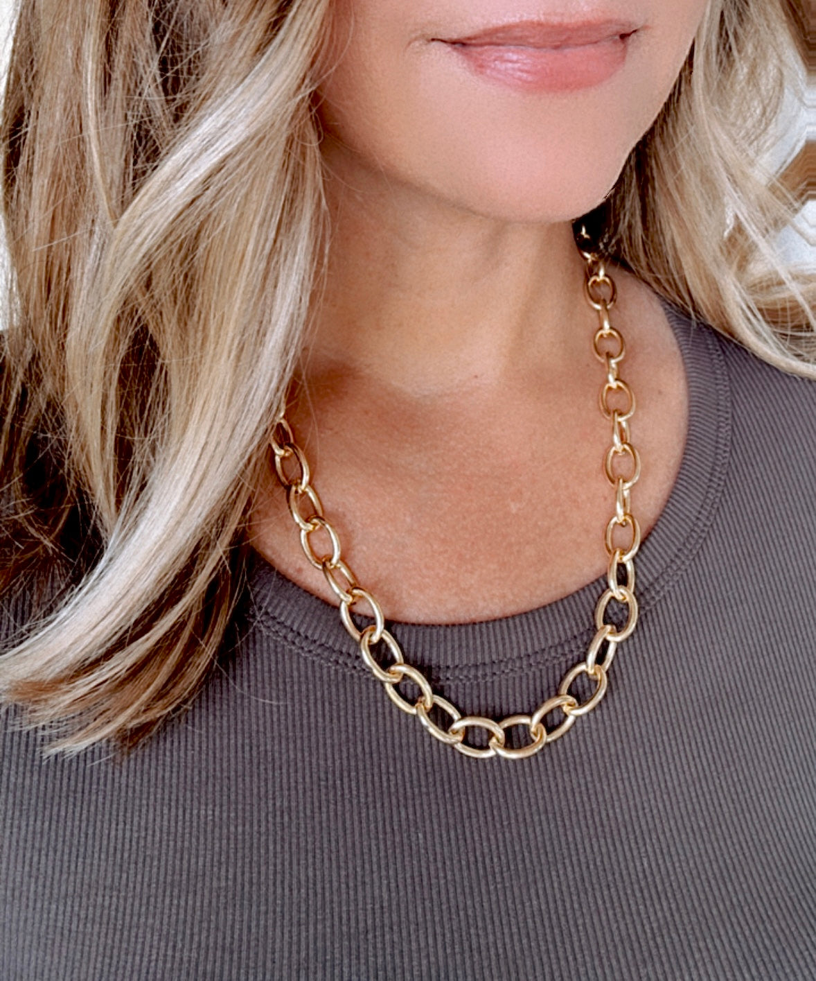 Gold Filled Lariat Necklace - Adjustable Length - Various Looks - Chunky Oval Link Chain Necklace - Statement Necklace