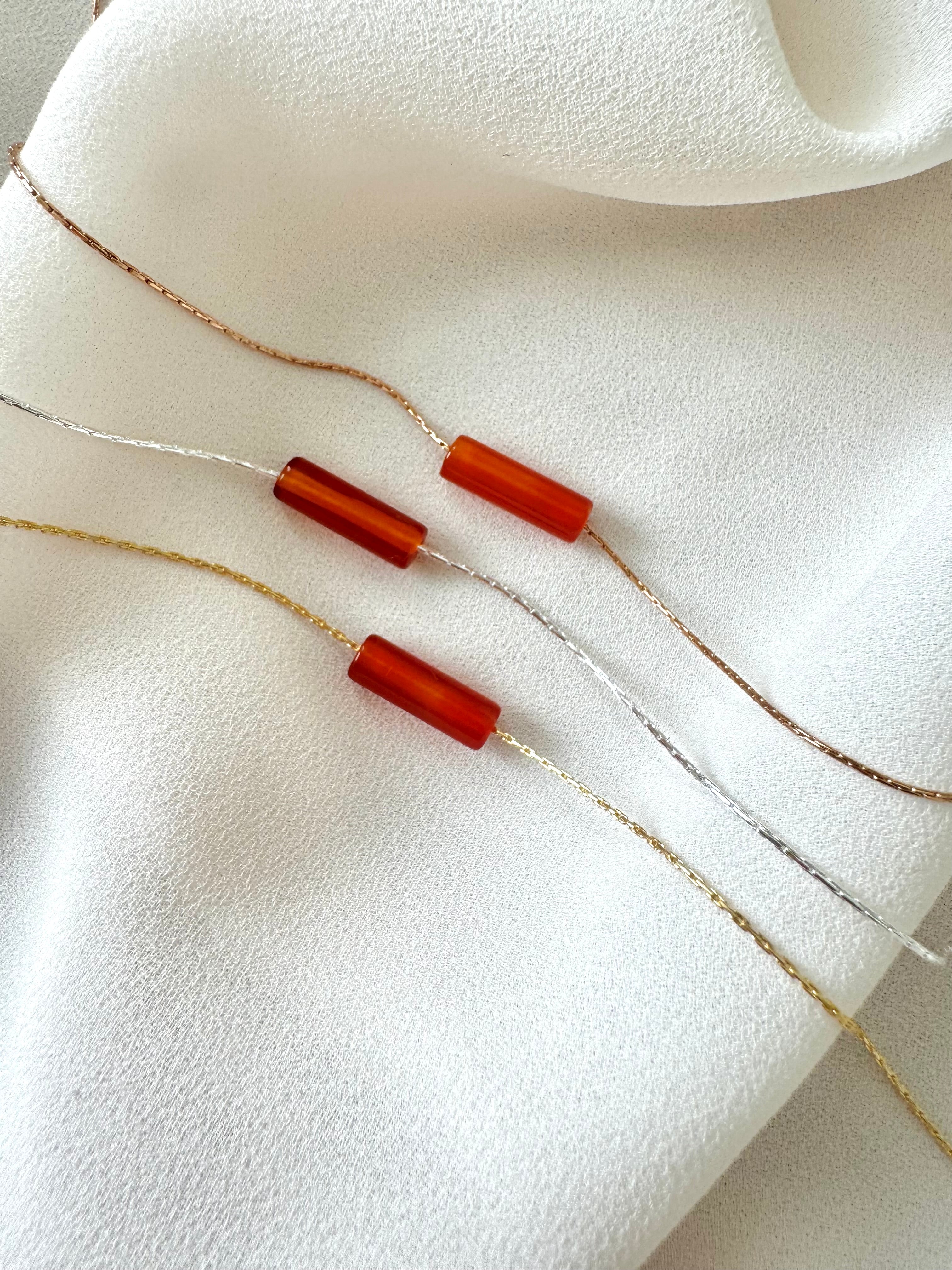 Dainty Carnelian Necklace - Gold Filled - Rose Gold Filled - Sterling Silver - Floating Gemstone Necklace - Carnelian Bar