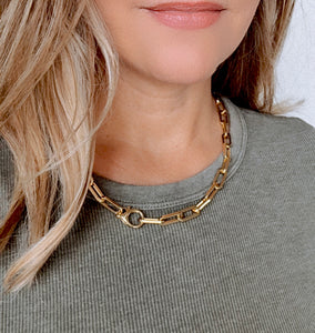 Gold Filled Thick Paperclip Link Chain Necklace - FULLY ADJUSTABLE - Lariat Necklace - Rectangle Link Chain