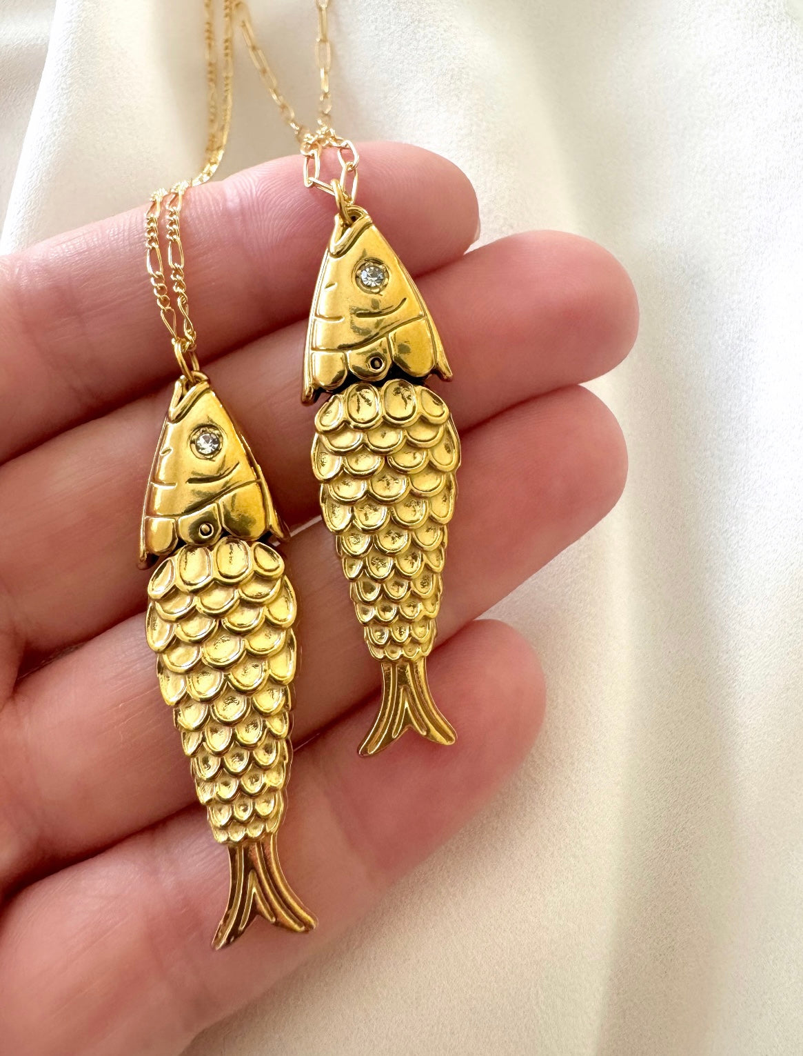 Articulated Gold Sardine Fish Pendant Necklace - Gold Filled Chain
