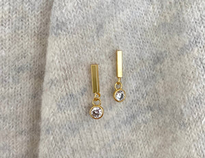 Gold Filled Bar Earrings Crystal CZ Charm Studs Clear Quartz Dangle Charm Earrings Minimalist Line Earrings with Crystal Christmas Gift