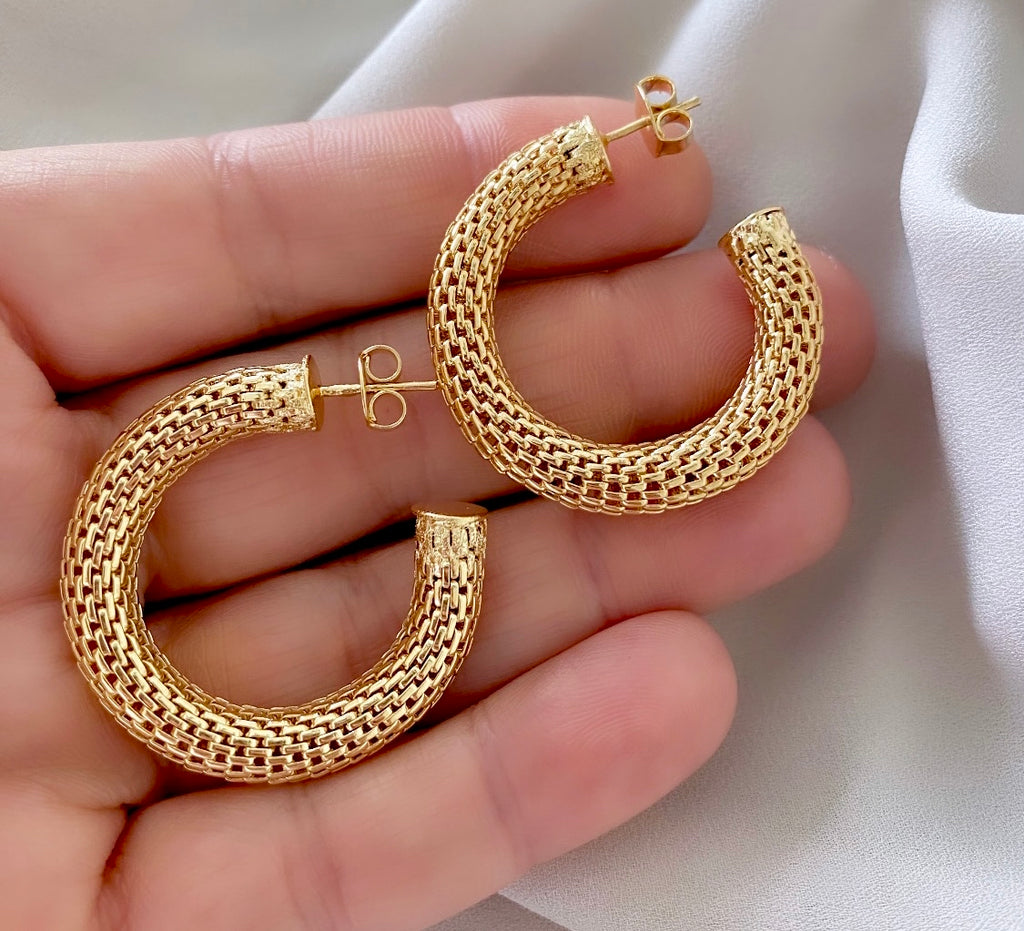 Chunky Woven Hoop Earrings - Gold Filled