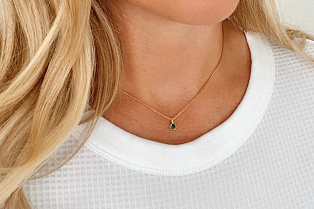 Ultra Dainty Emerald Pendant Necklace - Gold Filled - May Birthstone