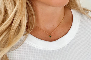 Ultra Dainty Emerald Pendant Necklace - Gold Filled - May Birthstone