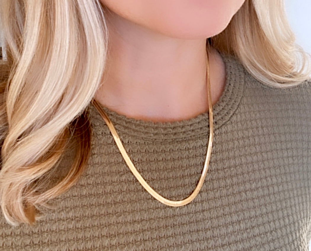 Herringbone Engraved Chain Necklace - Gold Vermeil - Oak & Luna