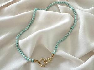 Real Beaded Turquoise Necklace with Large Gold Filled Clasp - December Birthstone
