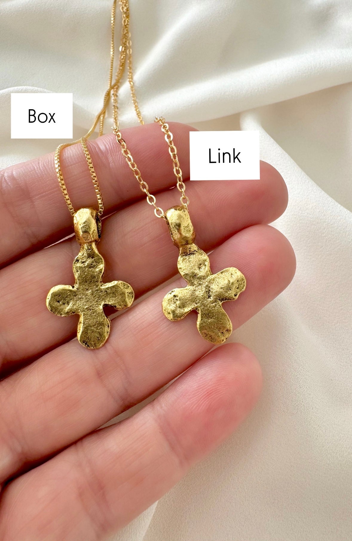 Ancient Rustic Hammered Cross Pendant Necklace - Gold Filled Chain