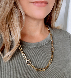 Gold Filled Thick Paperclip Link Chain Necklace - FULLY ADJUSTABLE - Lariat Necklace - Rectangle Link Chain