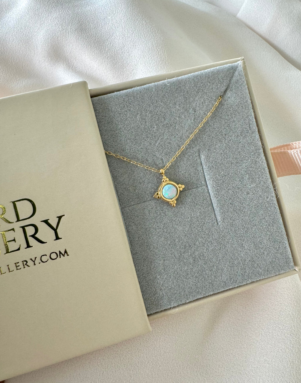 Dainty Blue Opal Pendant Necklace - October Birthstone - Gold Filled Chain