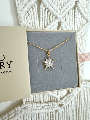 Crystal Necklace Gold Filled Baguette Pendant Necklace Starburst CZ Charm Necklace Minimalist Crystal Jewelry Christmas Gift Dainty Jewelry