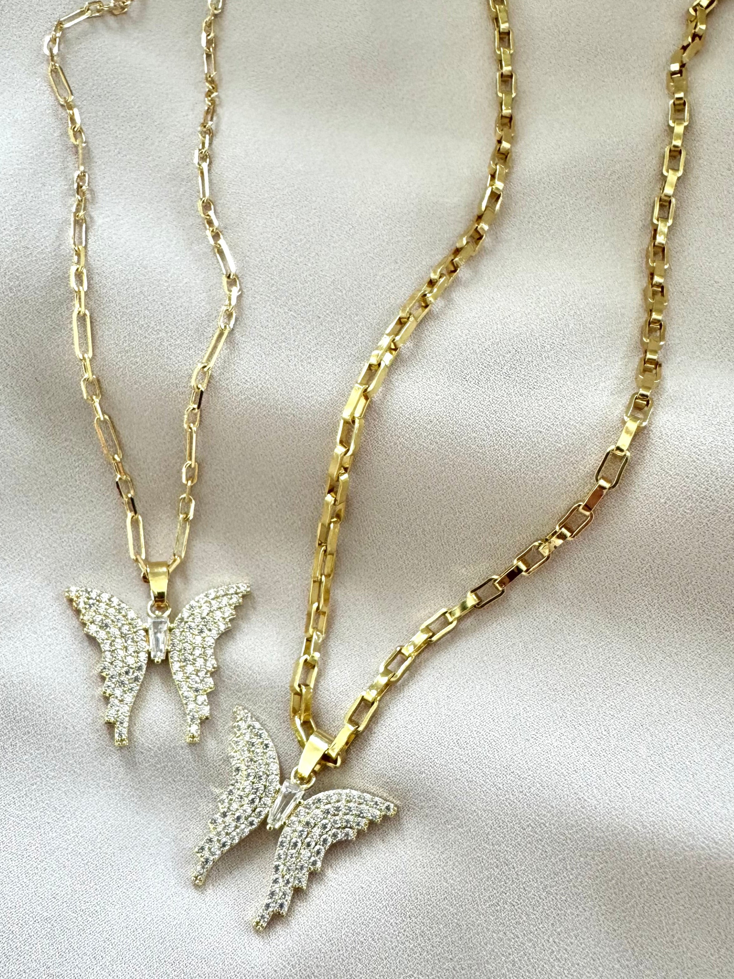 Gold Filled Micro Pave Butterfly Pendant Necklace - April Birthstone