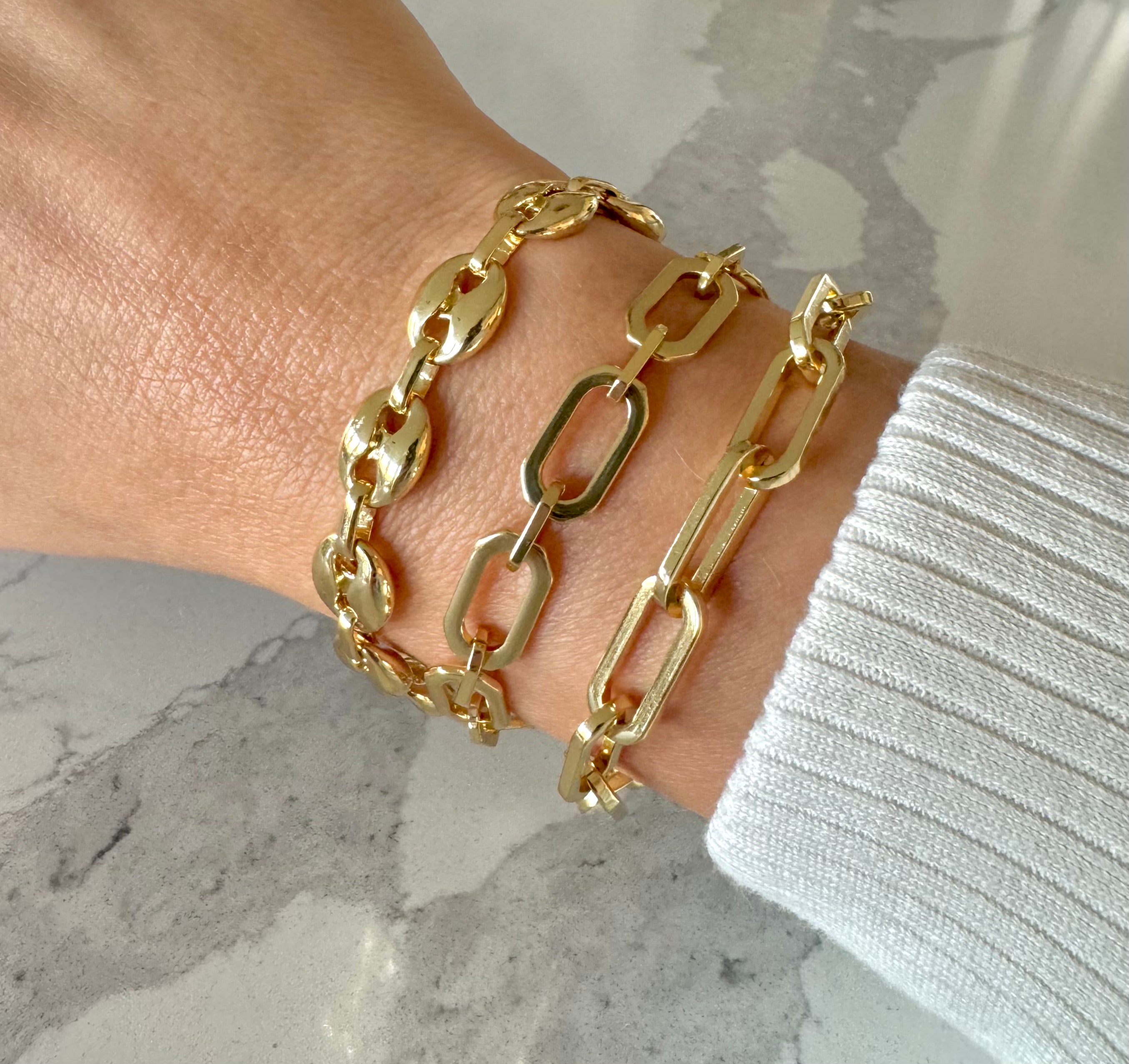 24k Gold Filled Chunky Paperclip Link Chain Bracelets for Layering - Christmas Gift for Women