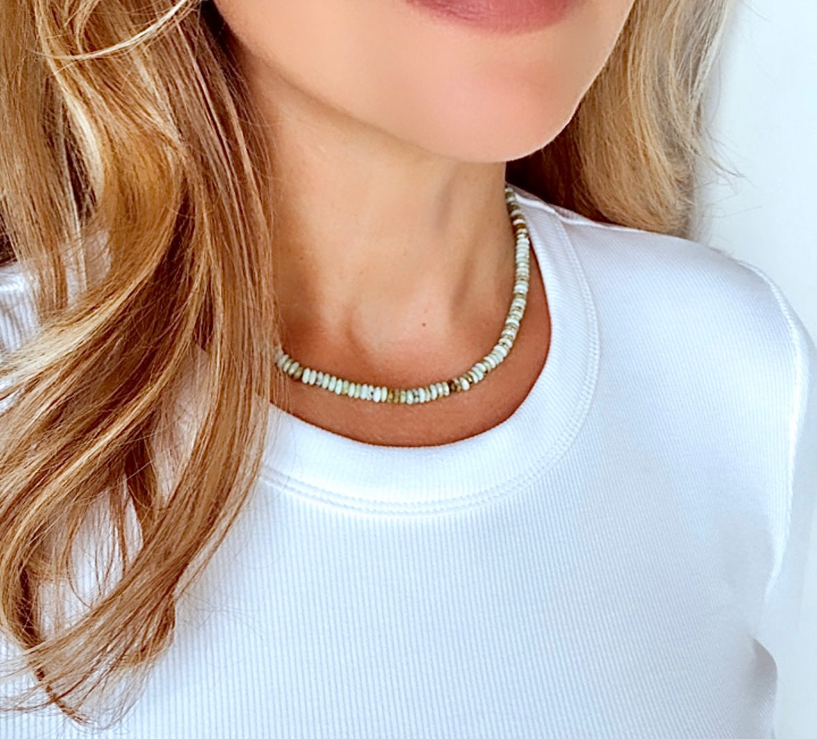 Real Beaded Amazonite Necklace with Large Gold Filled Clasp -