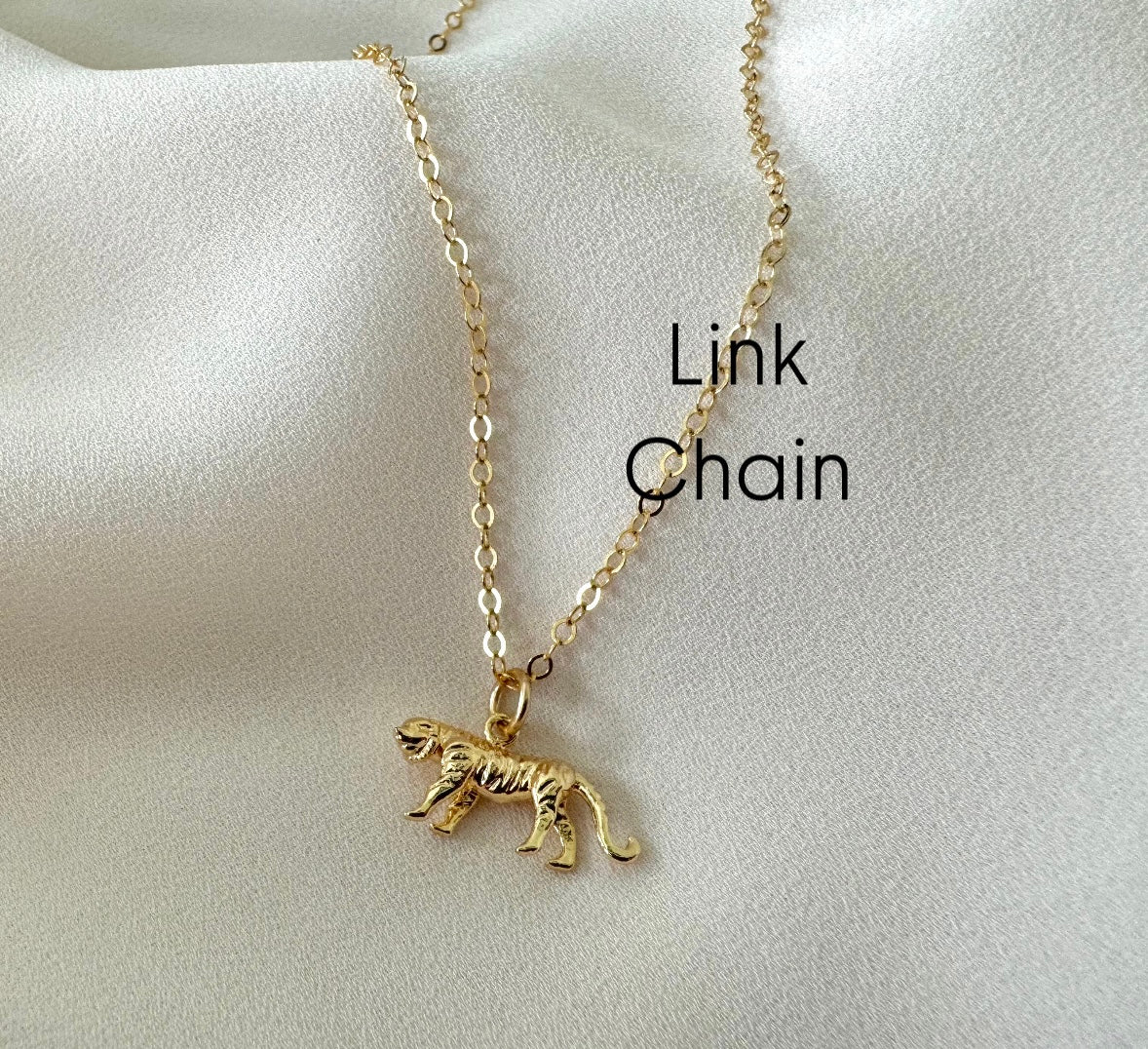 Gold Filled Tiger Pendant Necklace - Box Chain - Figaro Chain