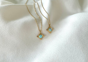 Dainty Blue Opal Pendant Necklace - October Birthstone - Gold Filled Chain