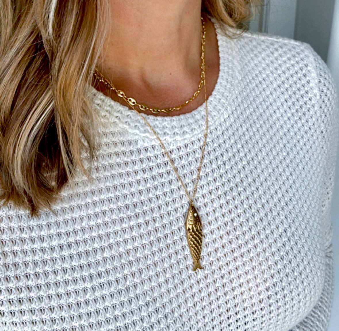Articulated Gold Sardine Fish Pendant Necklace - Gold Filled Chain