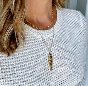 Articulated Gold Sardine Fish Pendant Necklace - Gold Filled Chain