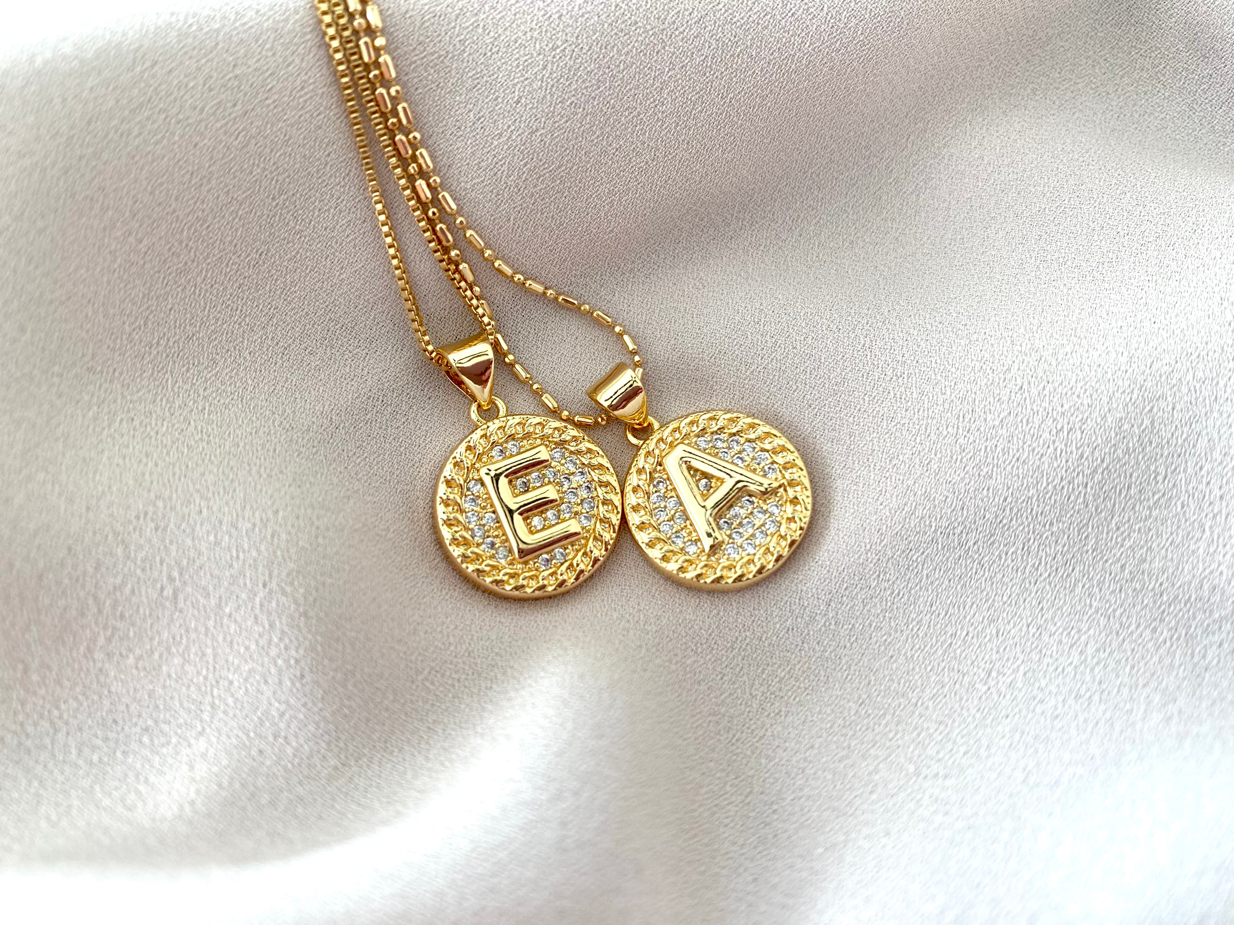 Gold Filled Letter Necklace Micro Pave Initial Pendant Coin Charm Minimalist CZ Letter Pendant Christmas Gift Paperclip Box Figaro Chain