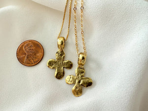 Ancient Rustic Hammered Cross Pendant Necklace - Gold Filled Chain