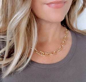 Women's Gold Filled Oblong Thick Link Chain Necklace - Fully Adjustable - Stacking Necklace - Christmas Gift Idea - Lariat