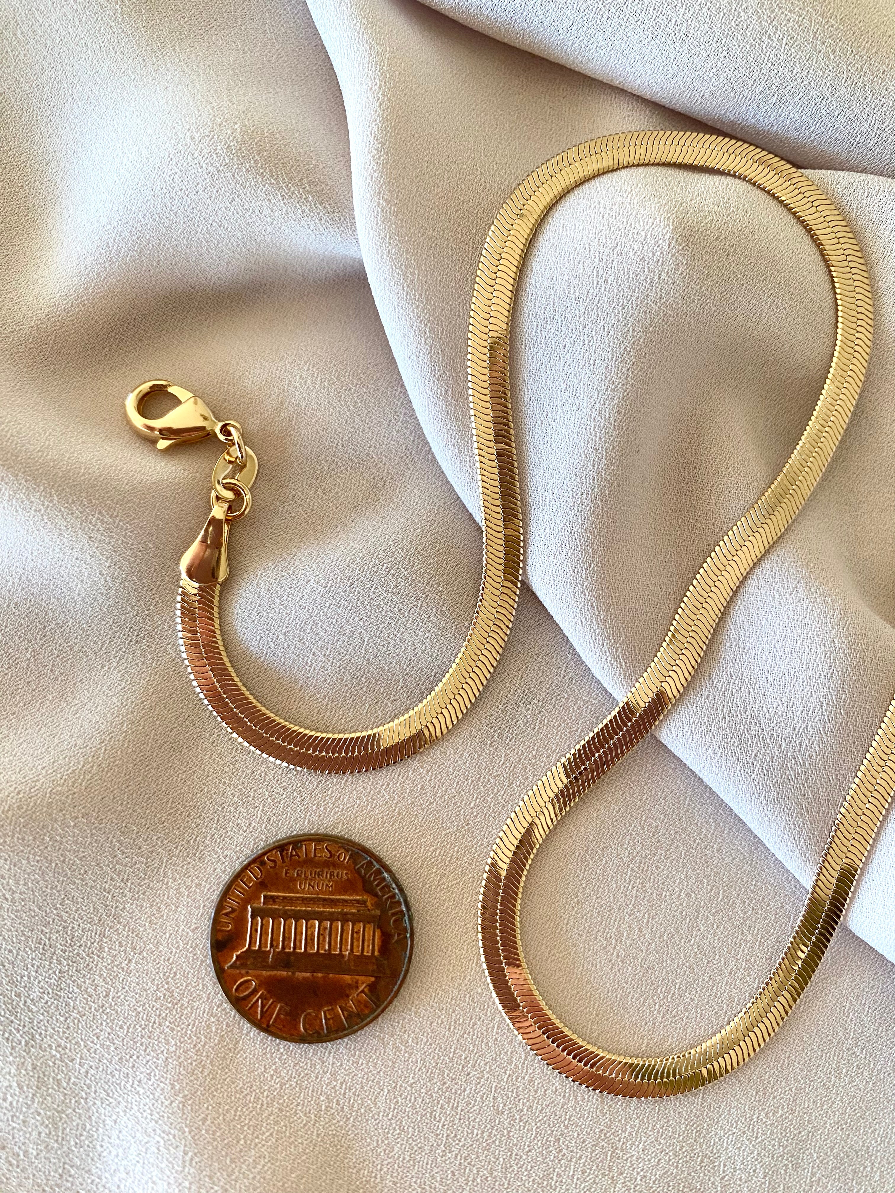 Gold Filled Herringbone Flat Snake Chain Necklace