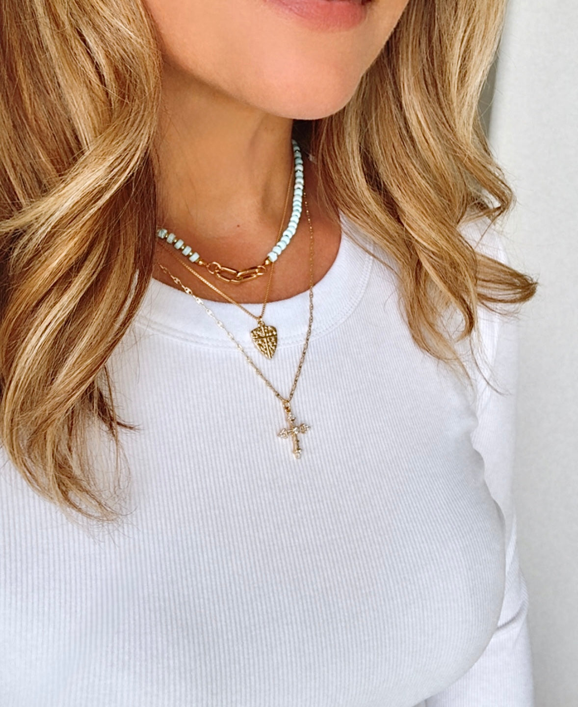 Real Beaded Turquoise Necklace with Large Gold Filled Clasp - December Birthstone