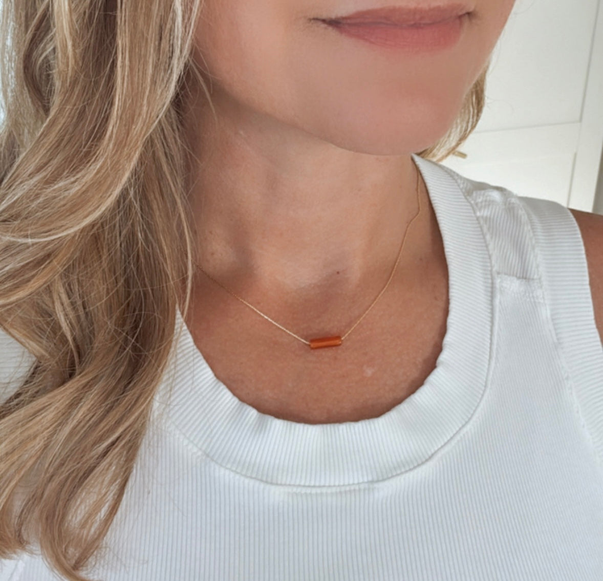 Dainty Carnelian Necklace - Gold Filled - Rose Gold Filled - Sterling Silver - Floating Gemstone Necklace - Carnelian Bar