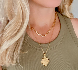Gold Filled Cross Medallion Saint Necklace - St. Benedict Pendant