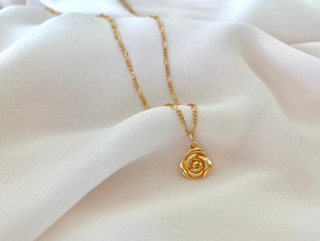 Gold Filled Flower Pendant Necklace - Rose Charm Necklace