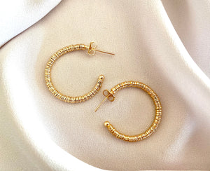 Gold Hoop Earrings Gold Filled Hoops Wire Wrapped Earrings Textured Gold Hoops Minimalist Jewelry Christmas Gifts Medium Sized Hoop Earrings