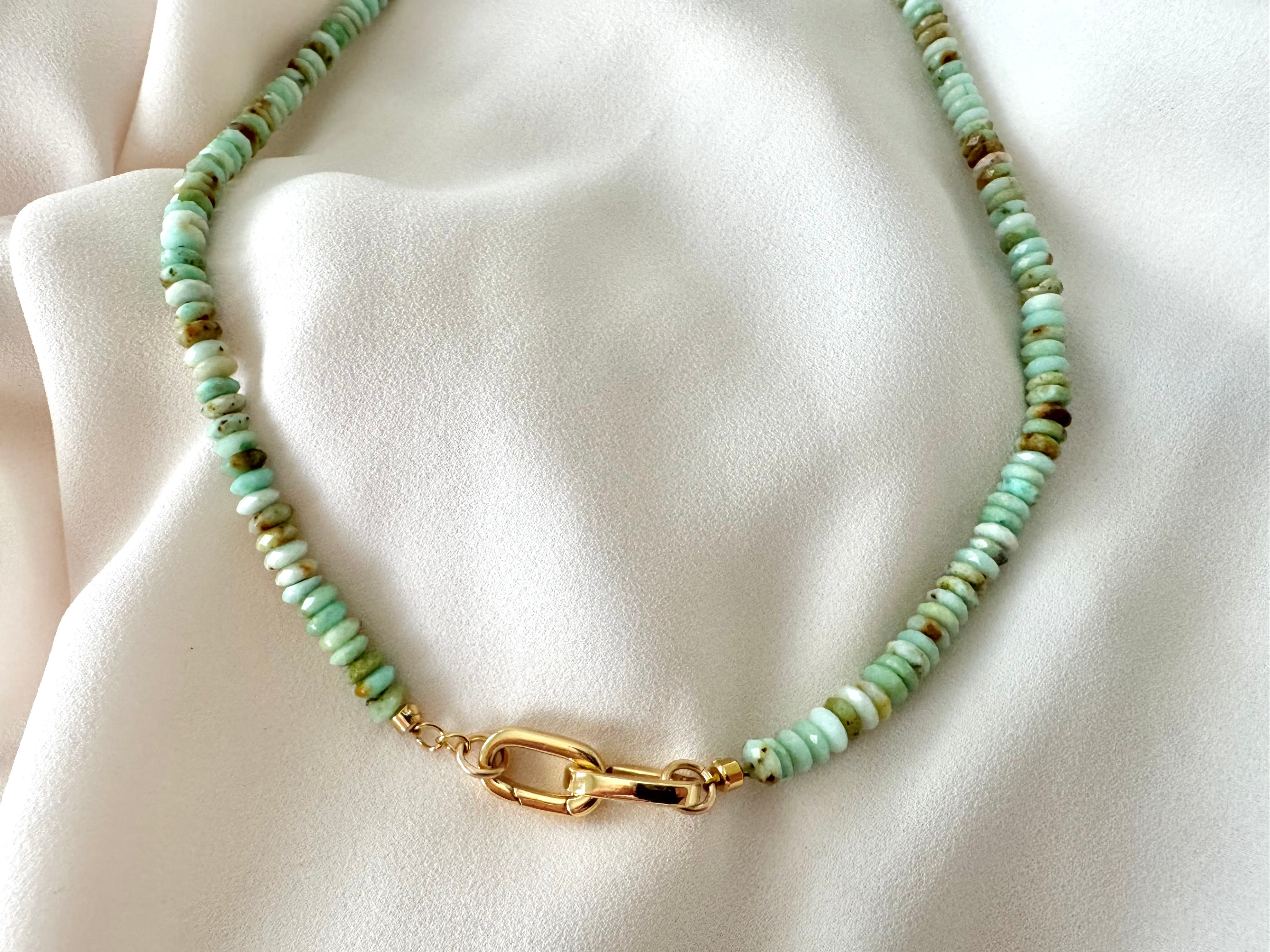 Real Beaded Amazonite Necklace with Large Gold Filled Clasp -