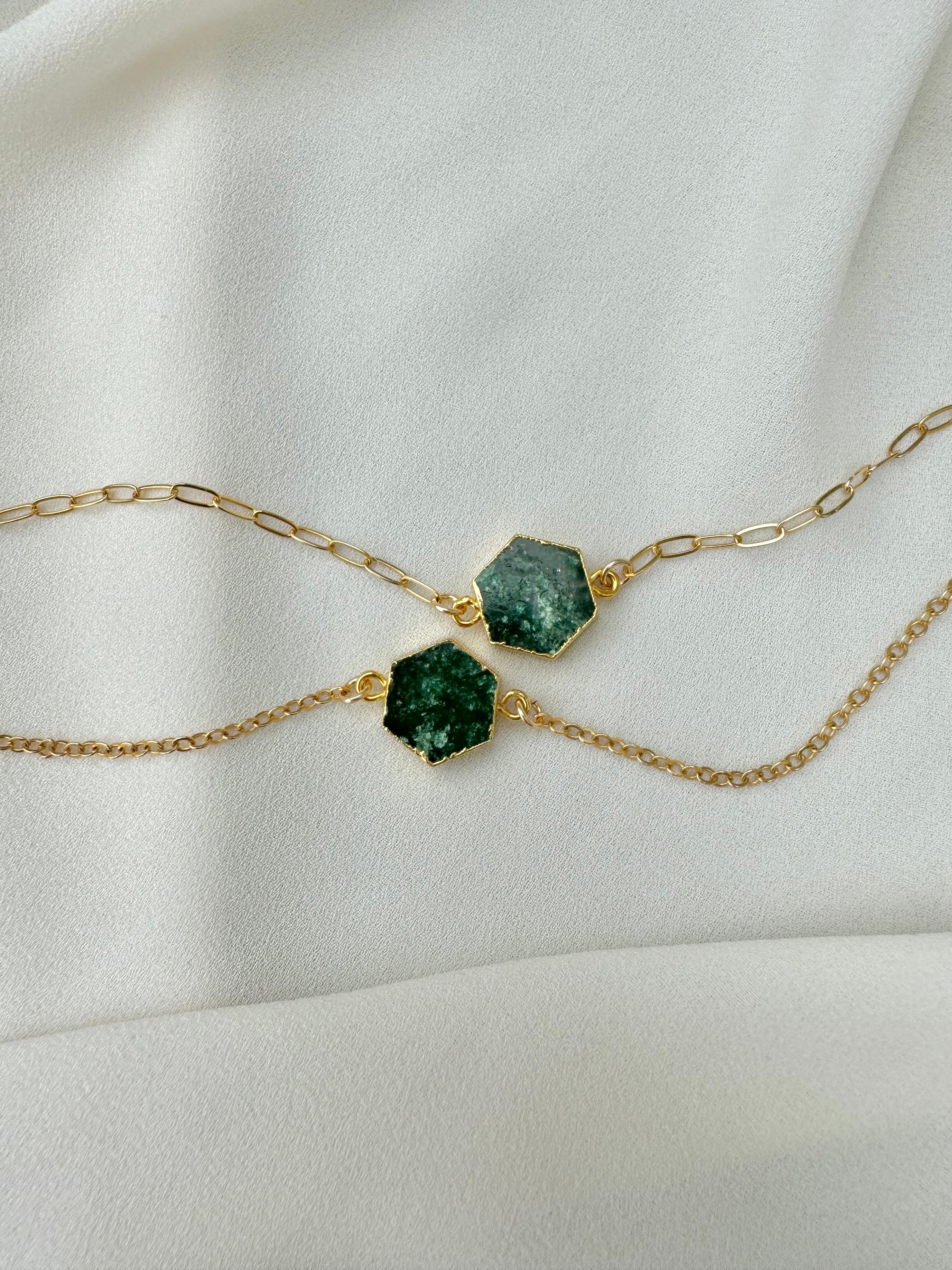 Aventurine Necklace - Hexagon Shaped Aventurine Pendant Necklace - Gold Filled Gemstone Jewelry