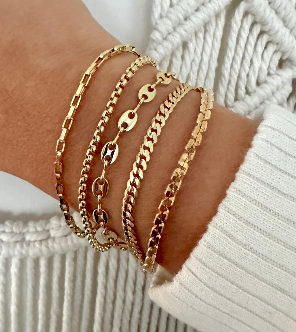 Gold Filled Stacking Bracelets Thick Rolo Chain Anchor Mariner Chain Rectangle Paperclip