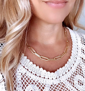 Gold Filled Big Link Paperclip Chain Necklace Large Link Layering Necklace