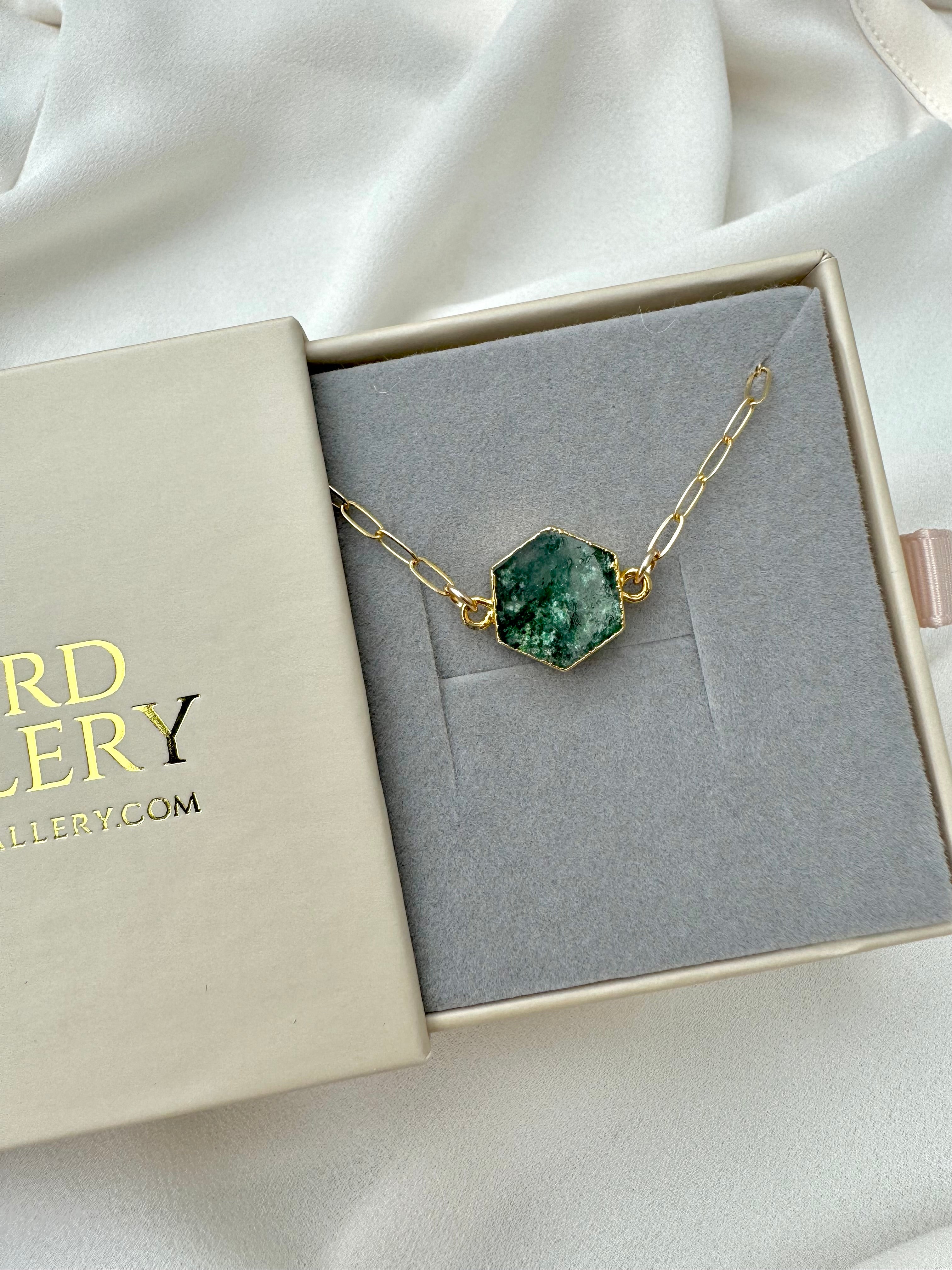 Aventurine Necklace - Hexagon Shaped Aventurine Pendant Necklace - Gold Filled Gemstone Jewelry